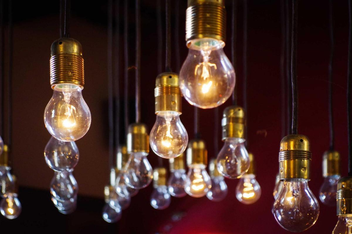 Lightbulbs hanging from ceiling